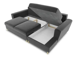 Cosmopolitan Design - Sofá convertível de canto direito com caixa de arrumação "Kyoto" 4 lugares em veludo cinza claro - 241x145x88cm