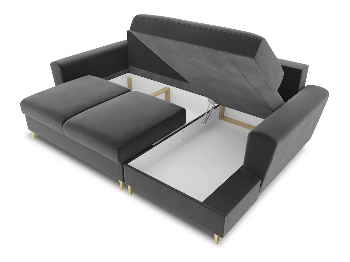 Cosmopolitan Design - Sofá convertível de canto direito com caixa de arrumação "Kyoto" 4 lugares em veludo cinza claro - 241x145x88cm