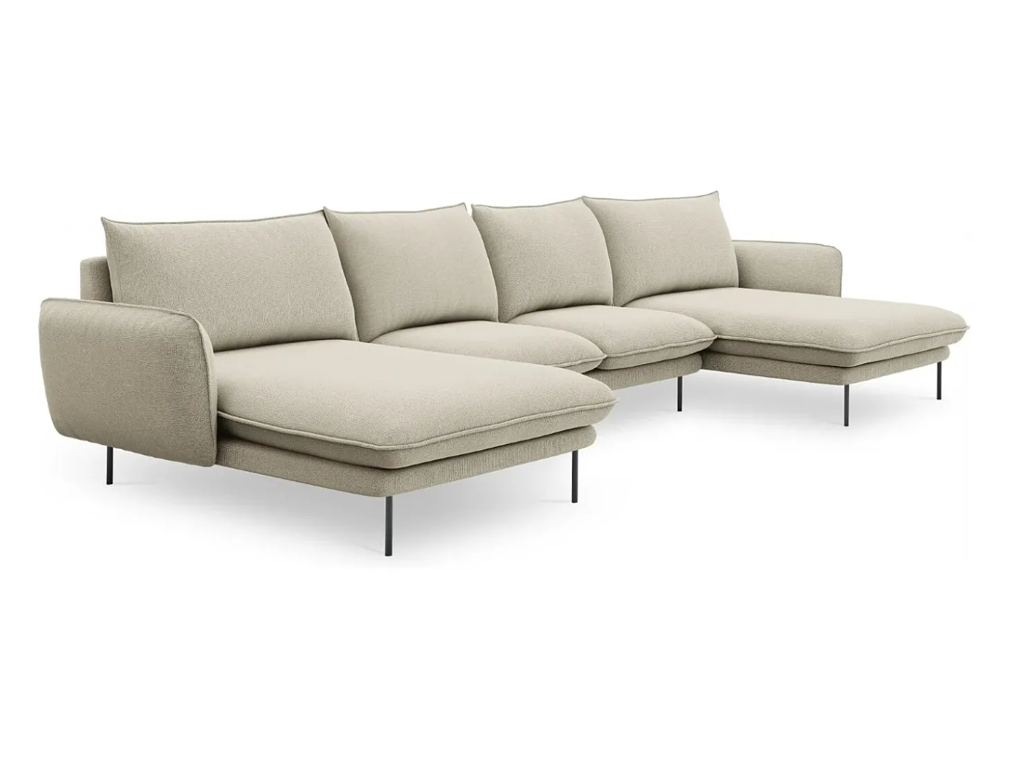 Cosmopolitan Design - Sofá panorâmico "Vienna" 6 lugares em tecido estrutural bege - 350x170x95cm