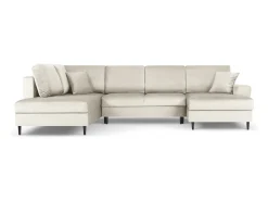 Cosmopolitan Design - Sofá panorâmico convertível esquerdo com caixa de arrumação "Kyoto" 7 lugares em veludo bege claro - 313x194x88cm