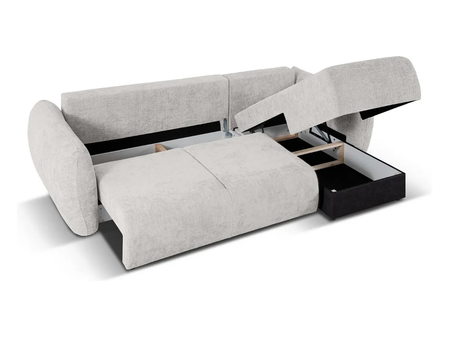 Cosmopolitan Design - Sofá convertível de canto direito com caixa de arrumação "Matera" 4 lugares em tecido chenille cinza claro - 253x173x86cm