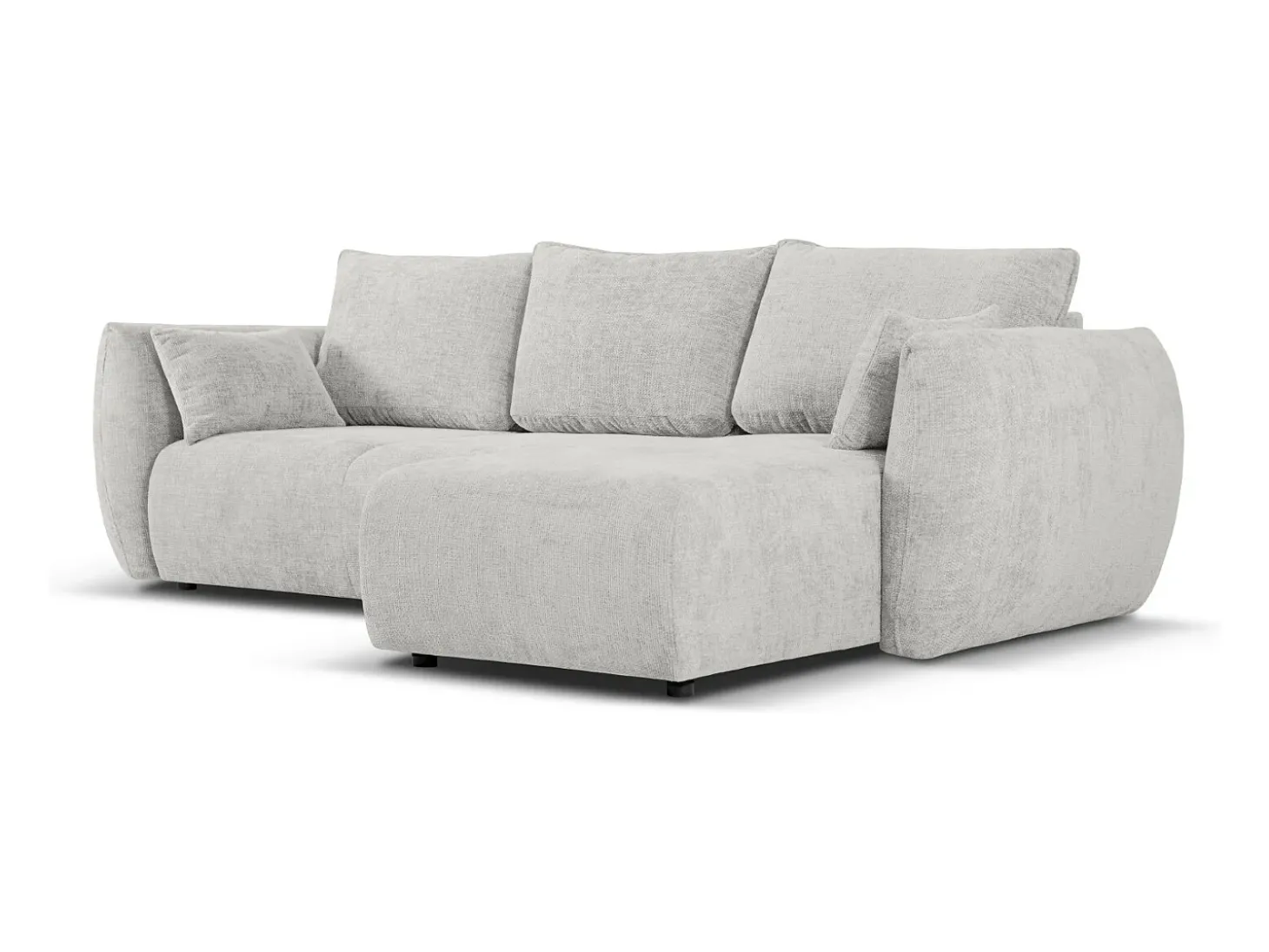 Cosmopolitan Design - Sofá convertível de canto direito com caixa de arrumação "Matera" 4 lugares em tecido chenille cinza claro - 253x173x86cm