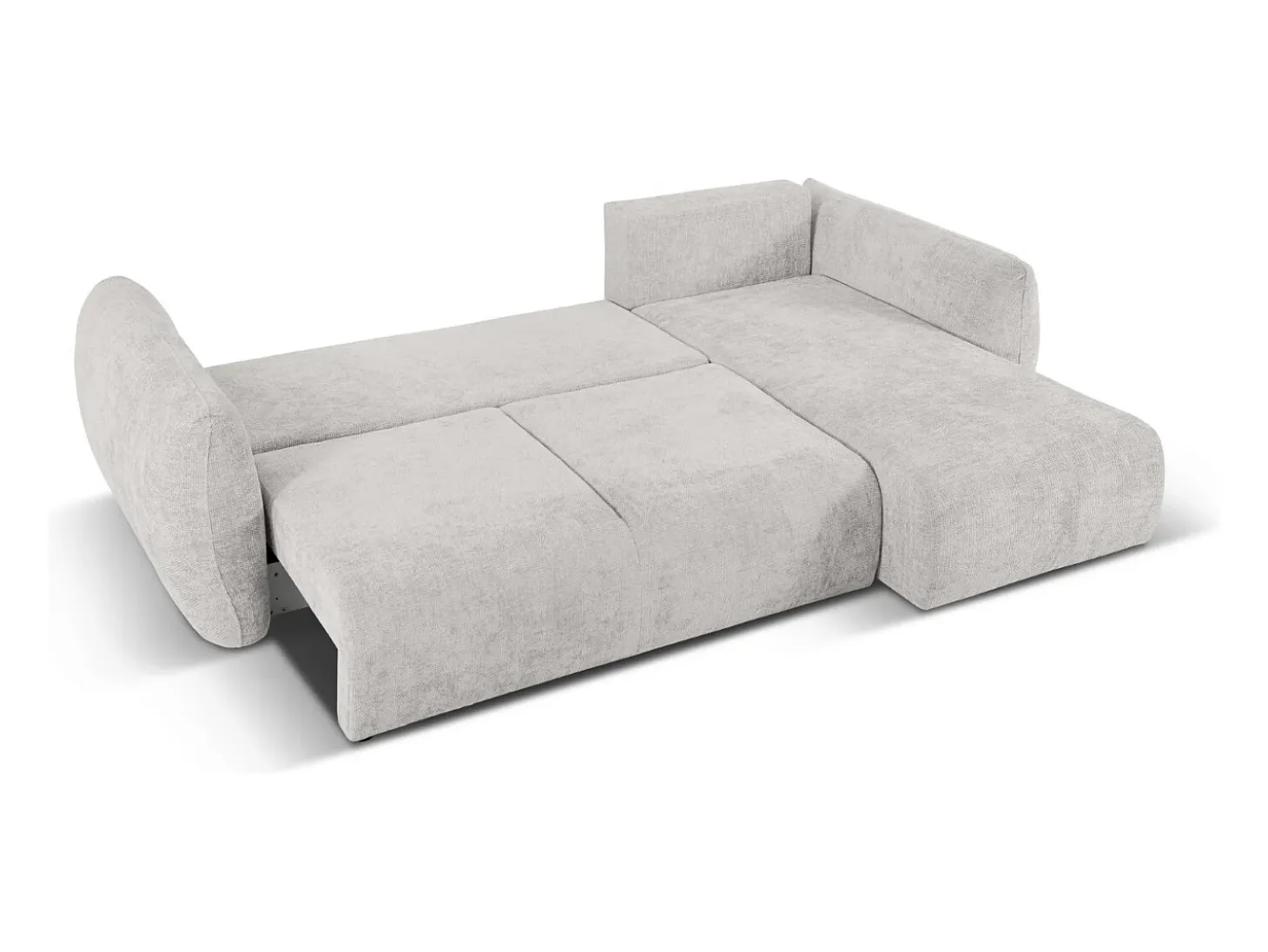 Cosmopolitan Design - Sofá convertível de canto direito com caixa de arrumação "Matera" 4 lugares em tecido chenille cinza claro - 253x173x86cm