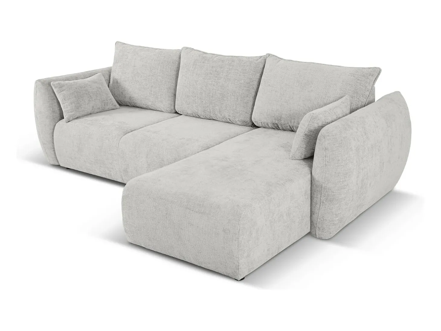 Cosmopolitan Design - Sofá convertível de canto direito com caixa de arrumação "Matera" 4 lugares em tecido chenille cinza claro - 253x173x86cm