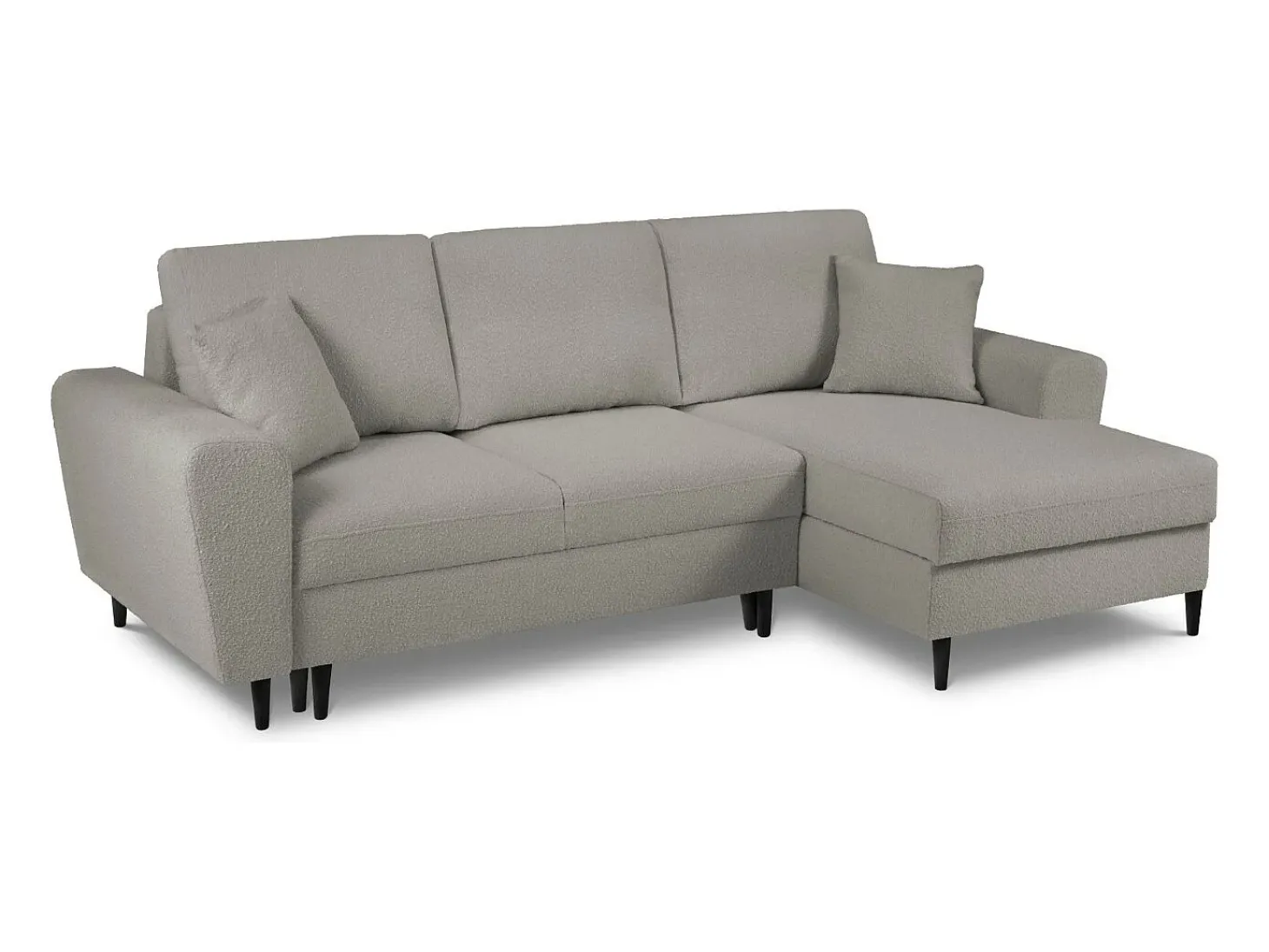 Cosmopolitan Design - Sofá convertível de canto direito com caixa de arrumação "Kyoto" 4 lugares em tecido bouclé cinza - 241x145x88cm