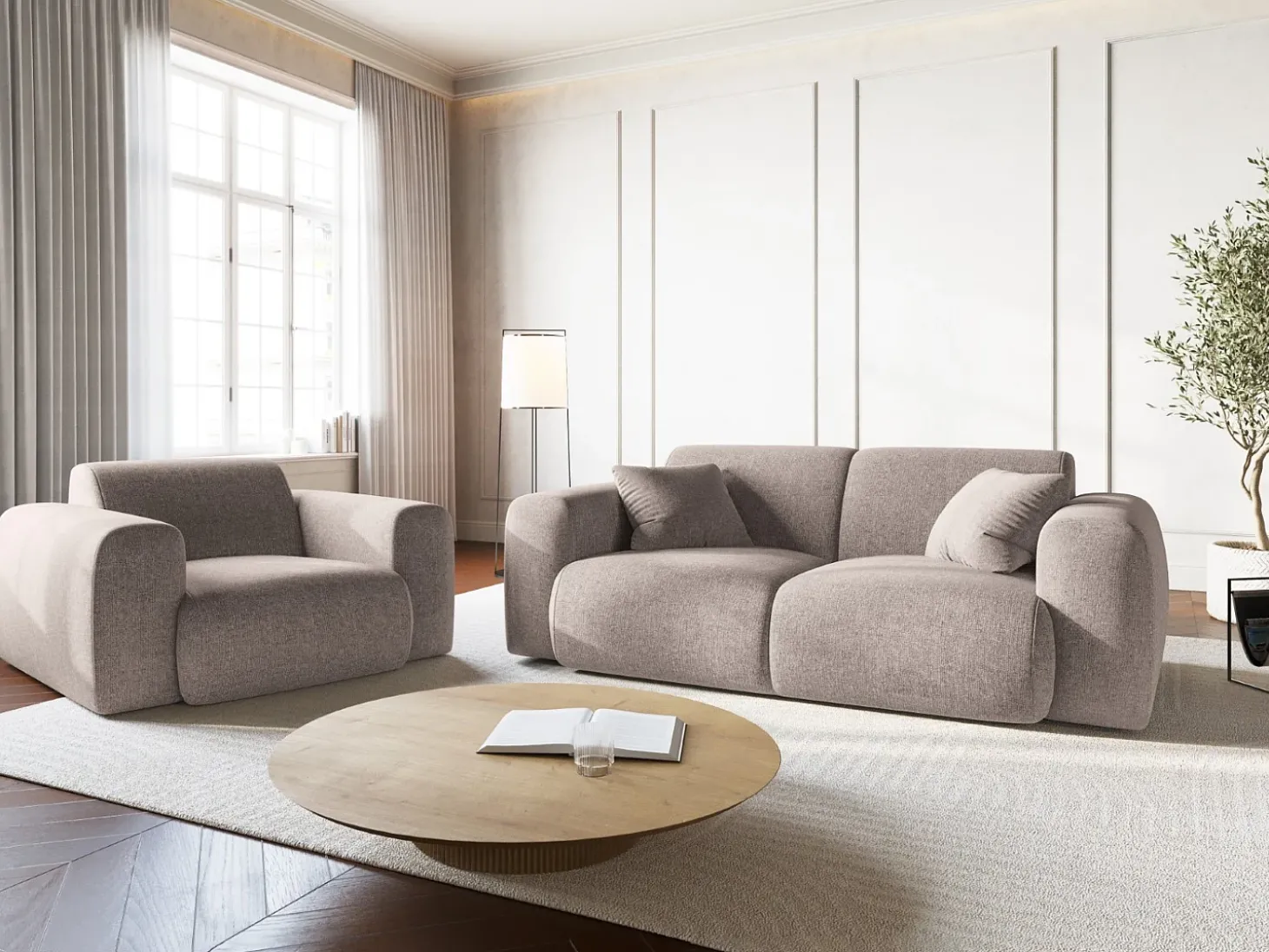 Cosmopolitan Design - Sofá "Nolio" 2 lugares em tecido chenille bege - 170x95x72cm