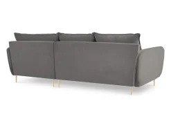 Cosmopolitan Design - Sofá de canto direito "Vienna" 5 lugares em veludo cinza claro - 255x170x95cm