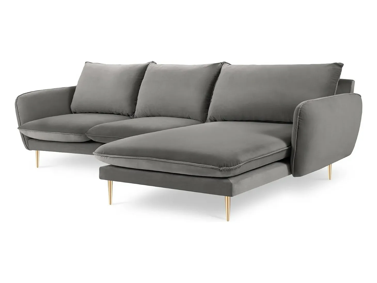 Cosmopolitan Design - Sofá de canto direito "Vienna" 5 lugares em veludo cinza claro - 255x170x95cm