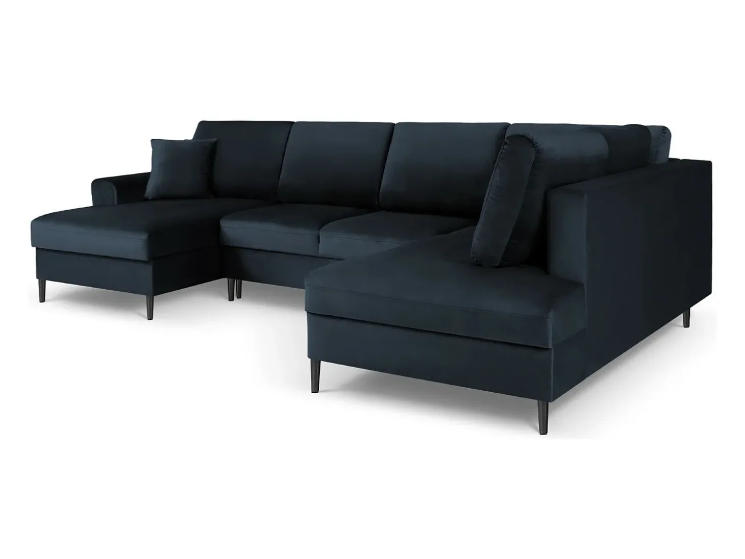 Cosmopolitan Design - Sofá panorâmico convertível em linha reta com caixa de arrumação "Kyoto" 7 lugares em veludo azul escuro - 313x194x88cm