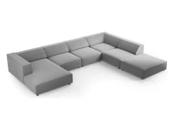 Cosmopolitan Design - Sofá de canto direito panorâmico "Arendal" 7 lugares em veludo cinza claro - 364x262x70cm