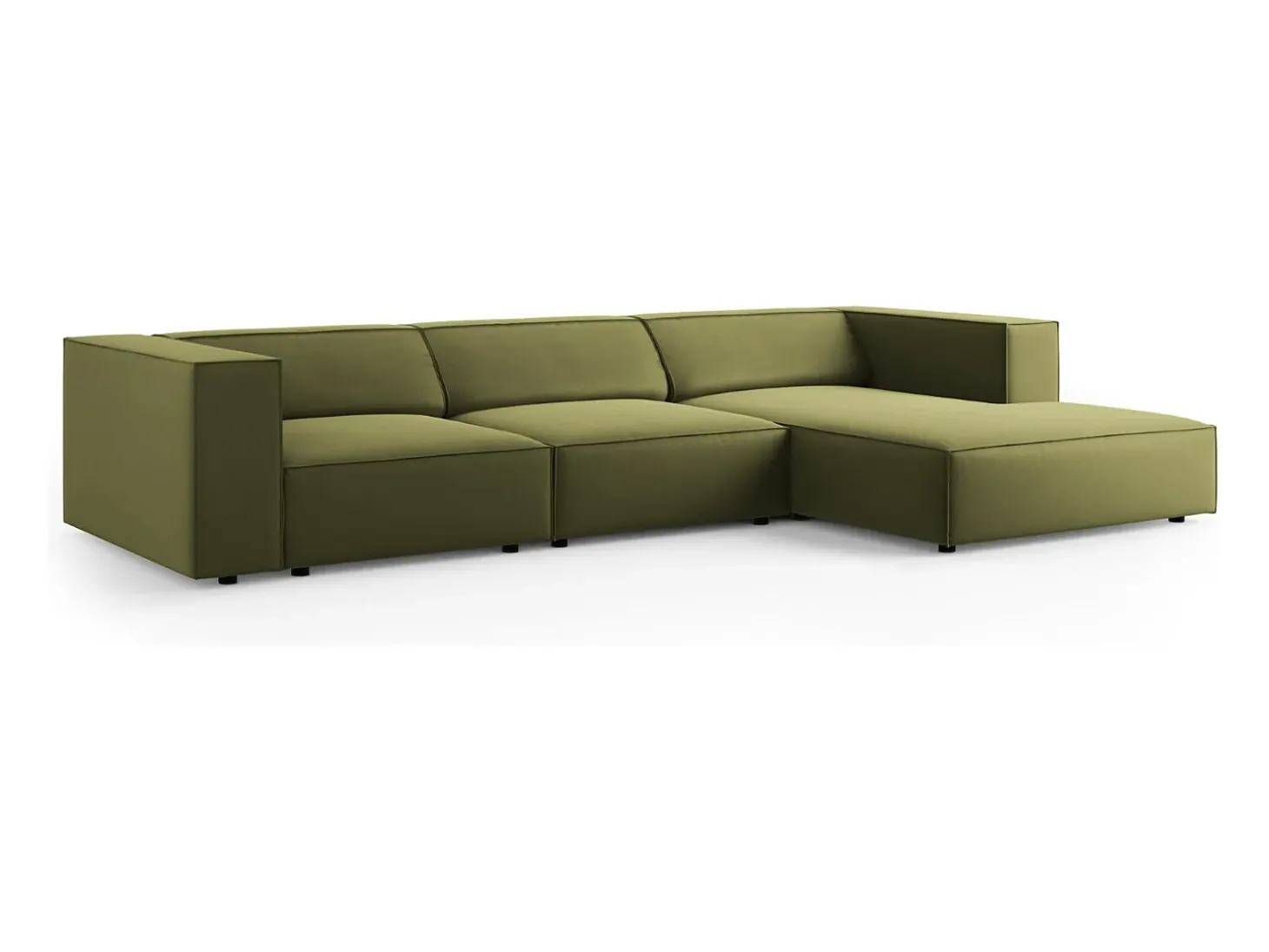 Cosmopolitan Design - Sofá de canto direito "Arendal" 4 lugares em veludo verde claro - 284x166x70cm