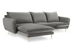 Cosmopolitan Design - Sofá de canto esquerdo "Vienna" 5 lugares em veludo cinza claro - 255x170x95cm