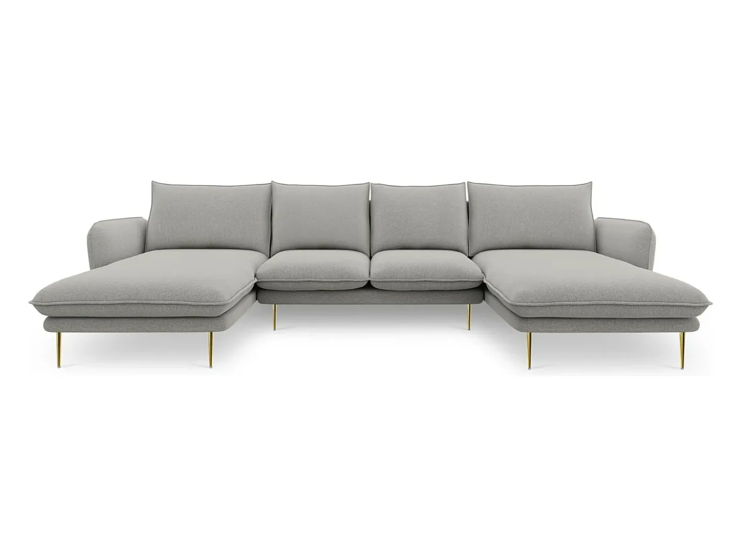 Cosmopolitan Design - Sofá panorâmico "Vienna" 6 lugares em tecido estrutural cinza claro - 350x170x95cm
