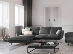 Cosmopolitan Design - Sofá de canto esquerdo "Vienna" 5 lugares em tecido estrutural cinza escuro - 255x170x95cm