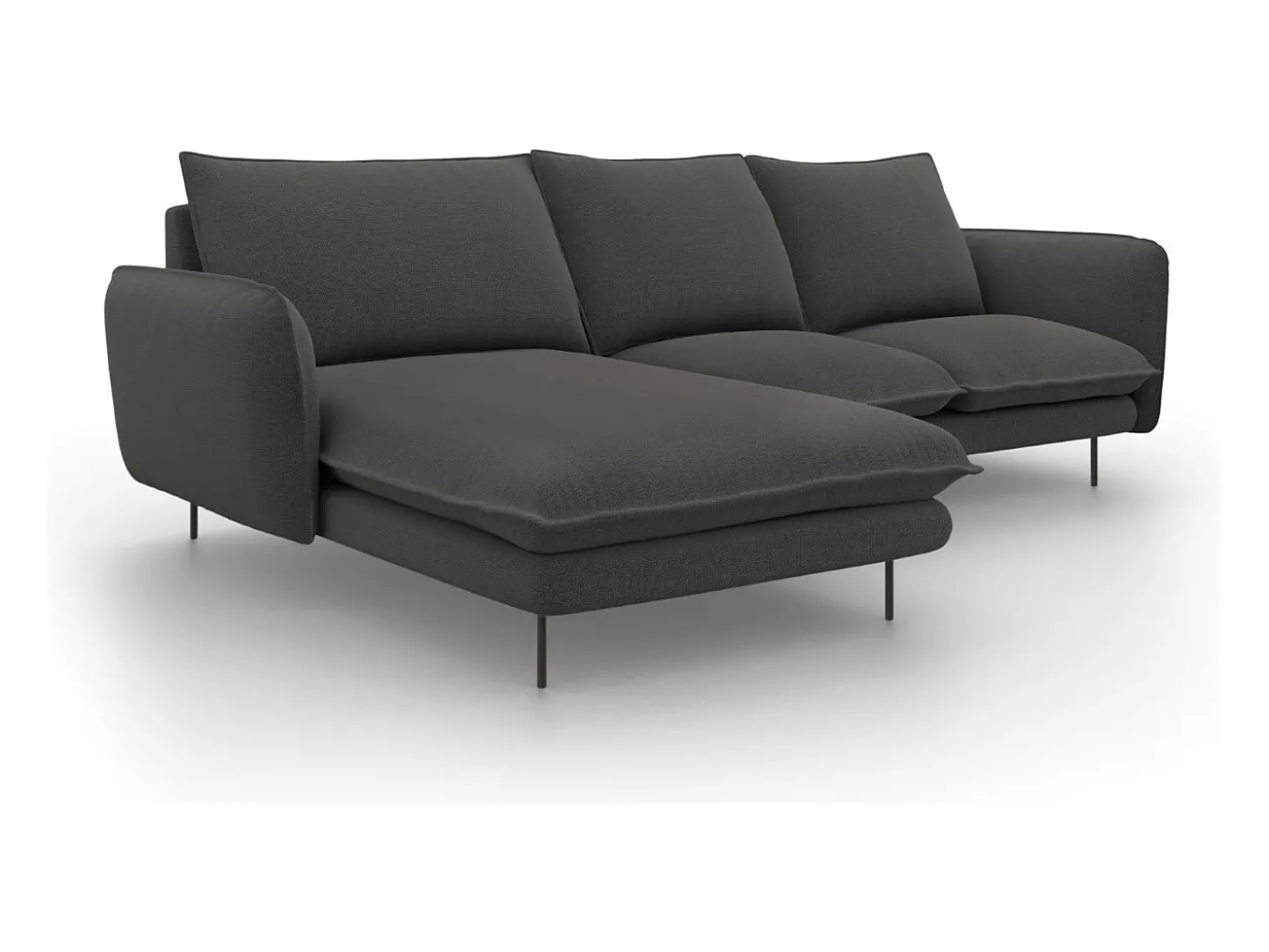 Cosmopolitan Design - Sofá de canto esquerdo "Vienna" 5 lugares em tecido estrutural cinza escuro - 255x170x95cm