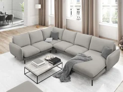 Cosmopolitan Design - Sofá de canto panorâmico à esquerda "Vienna" 7 lugares em tecido estrutural cinza claro - 330x235x95cm