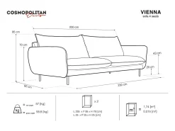 Cosmopolitan Design - Sofá "Vienna" 4 lugares em tecido estrutural cinza escuro - 230x92x95cm