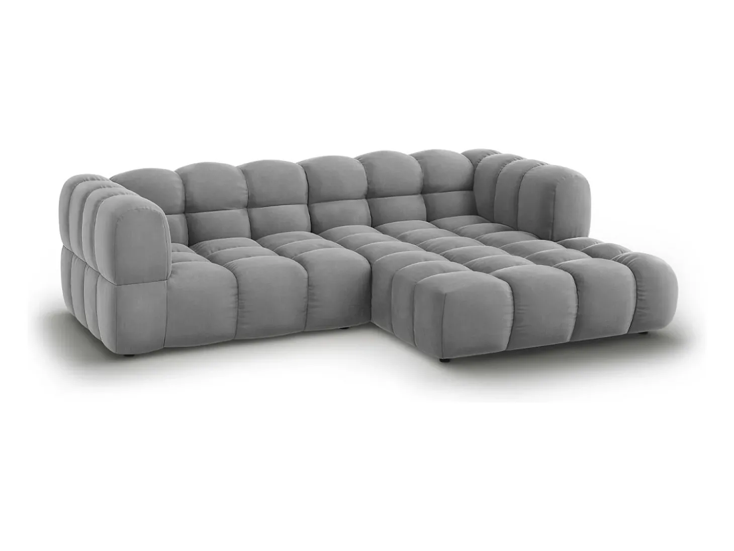Cosmopolitan Design - Sofá modular de canto direito "Sky" 3 lugares em veludo cinza claro - 244x162x75cm