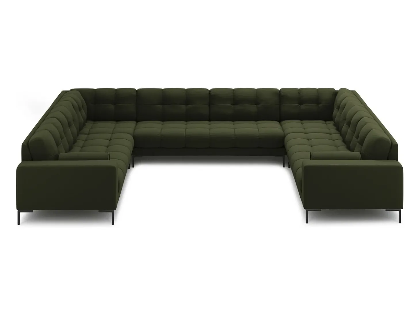 Cosmopolitan Design - Sofá panorâmico "Bali" 9 lugares em tecido estrutural verde - 327x256x75cm
