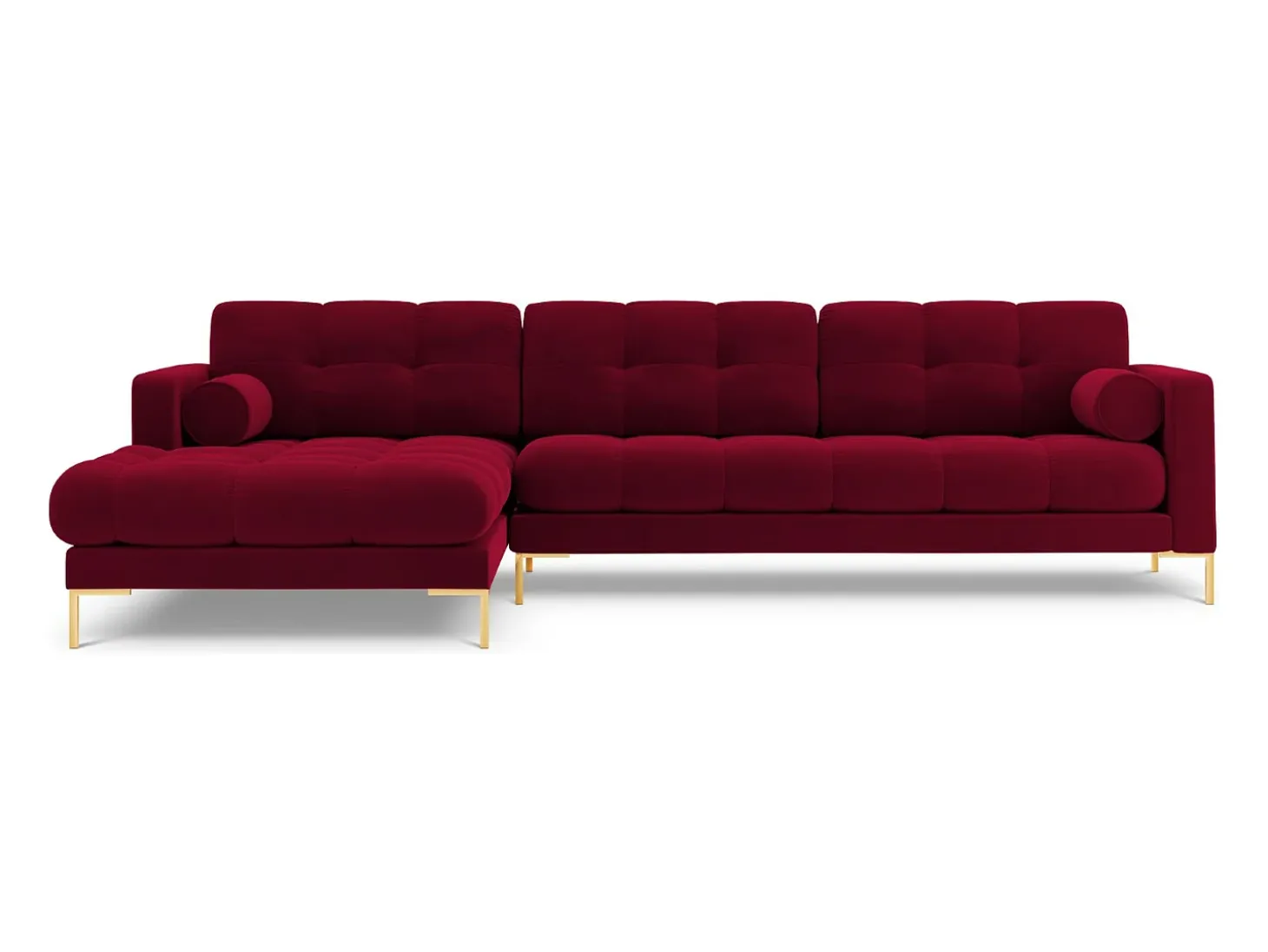 Cosmopolitan Design - Sofá de canto esquerdo "Bali" 5 lugares em veludo vermelho - 293x185x75cm