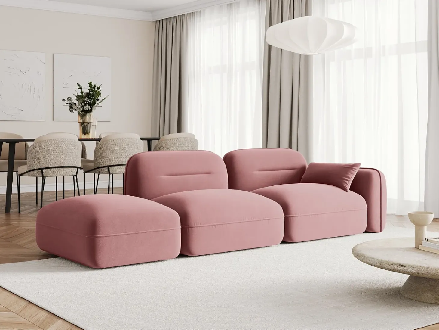 Cosmopolitan Design - Sofá modular virado para a esquerda "Sydney" 3 lugares em veludo salmão - 295x90x70cm