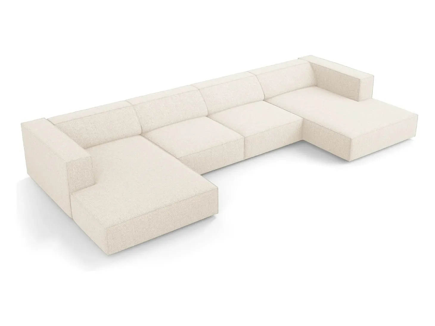 Cosmopolitan Design - Sofá panorâmico "Arendal" 6 lugares em tecido chenille bege claro - 364x166x70cm