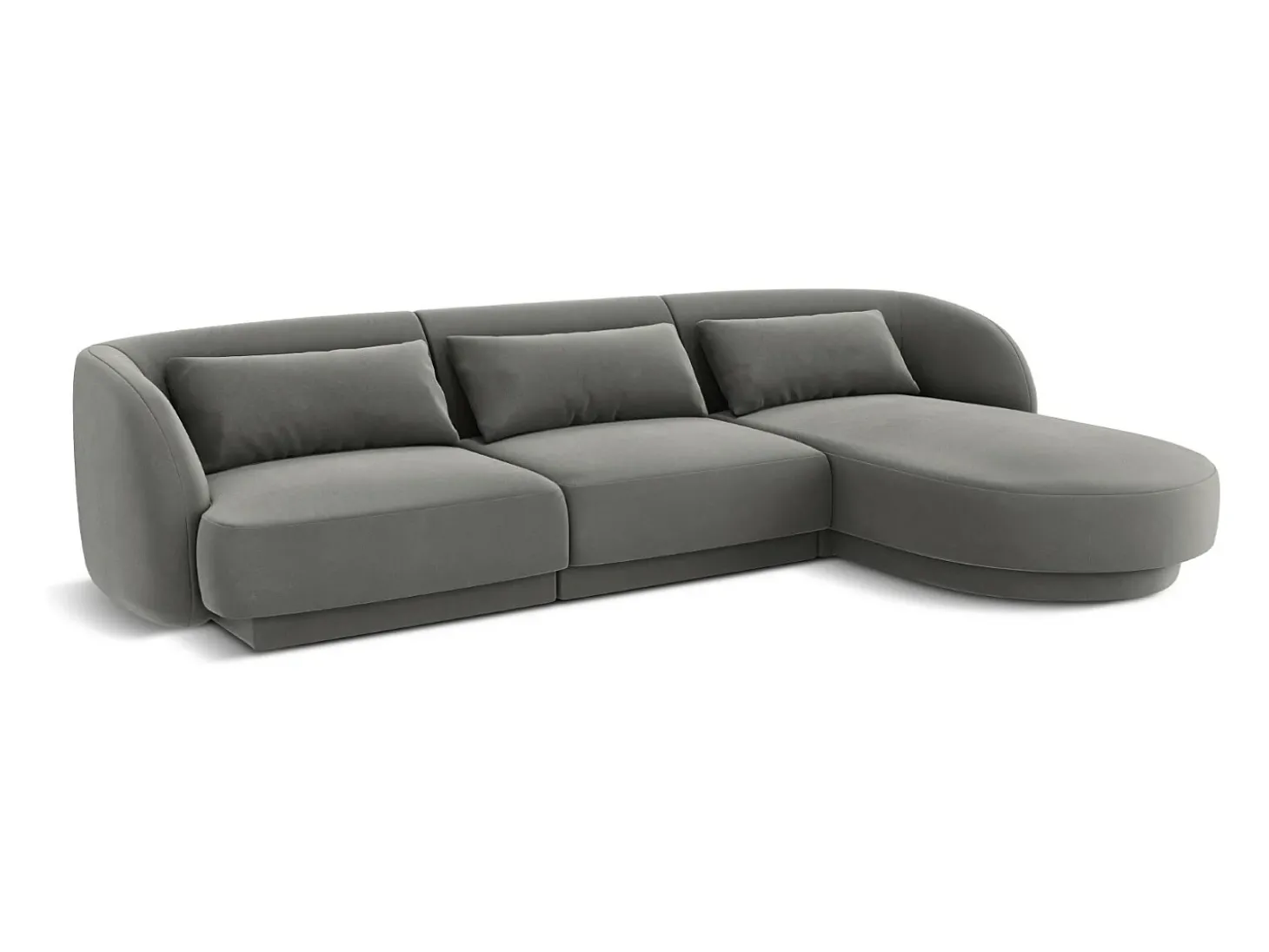 Cosmopolitan Design - Sofá de canto direito "Tulum" 4 lugares em veludo cinza claro - 255x156x70cm