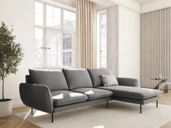 Cosmopolitan Design - Sofá de canto direito "Vienna" 5 lugares em veludo cinza claro - 255x170x95cm