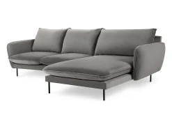Cosmopolitan Design - Sofá de canto direito "Vienna" 5 lugares em veludo cinza claro - 255x170x95cm