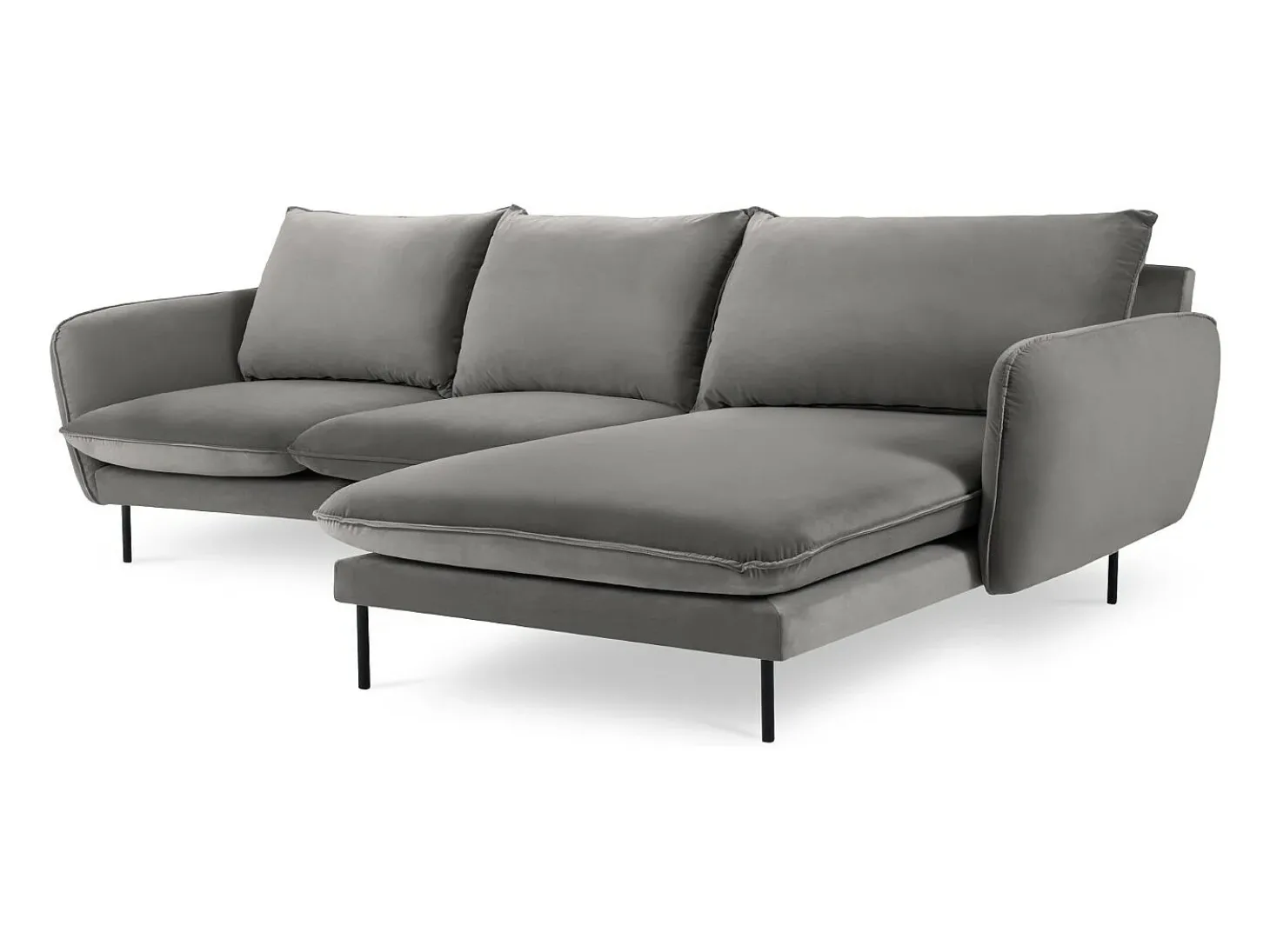 Cosmopolitan Design - Sofá de canto direito "Vienna" 5 lugares em veludo cinza claro - 255x170x95cm