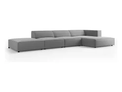 Cosmopolitan Design - Sofá de canto direito "Arendal" 5 lugares em veludo cinza claro - 341x166x70cm