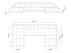 Cosmopolitan Design - Sofá panorâmico "Bali" 7 lugares em tecido estrutural tijolo - 383x185x75cm