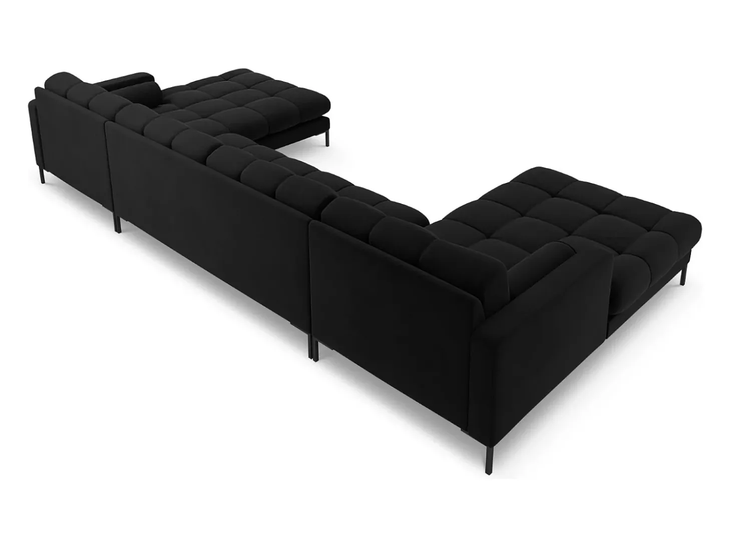 Cosmopolitan Design - Sofá panorâmico "Bali" 7 lugares em veludo preto - 383x185x75cm