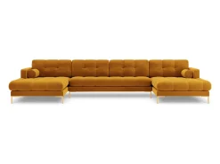 Cosmopolitan Design - Sofá panorâmico "Bali" 7 lugares em veludo amarelo - 383x185x75cm