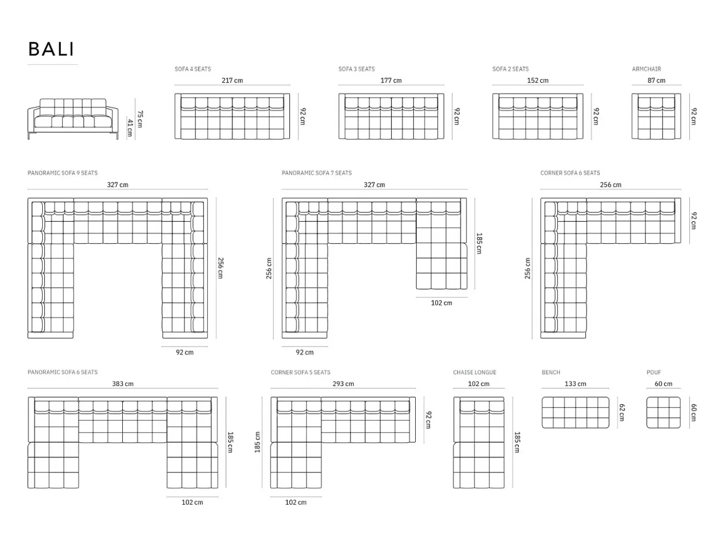 Cosmopolitan Design - Sofá "Bali" 3 lugares em veludo cinza claro - 177x92x75cm