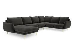 Cosmopolitan Design - Sofá de canto direito panorâmico "Vienna" 7 lugares em veludo cinza escuro - 330x235x95cm