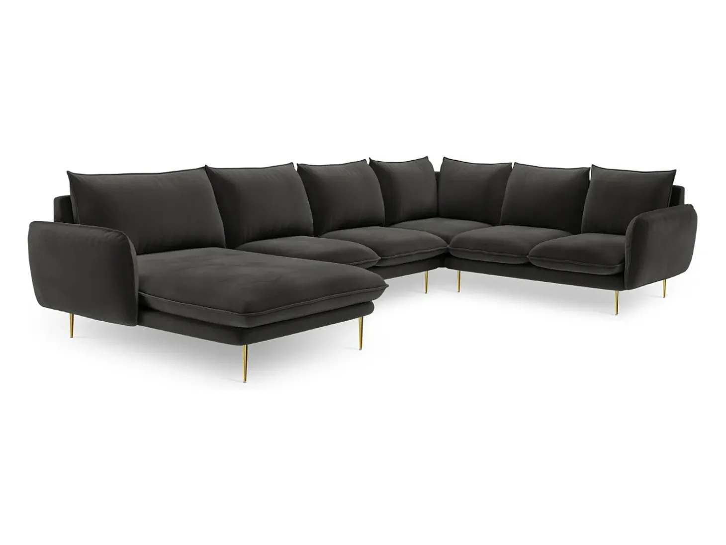 Cosmopolitan Design - Sofá de canto direito panorâmico "Vienna" 7 lugares em veludo cinza escuro - 330x235x95cm