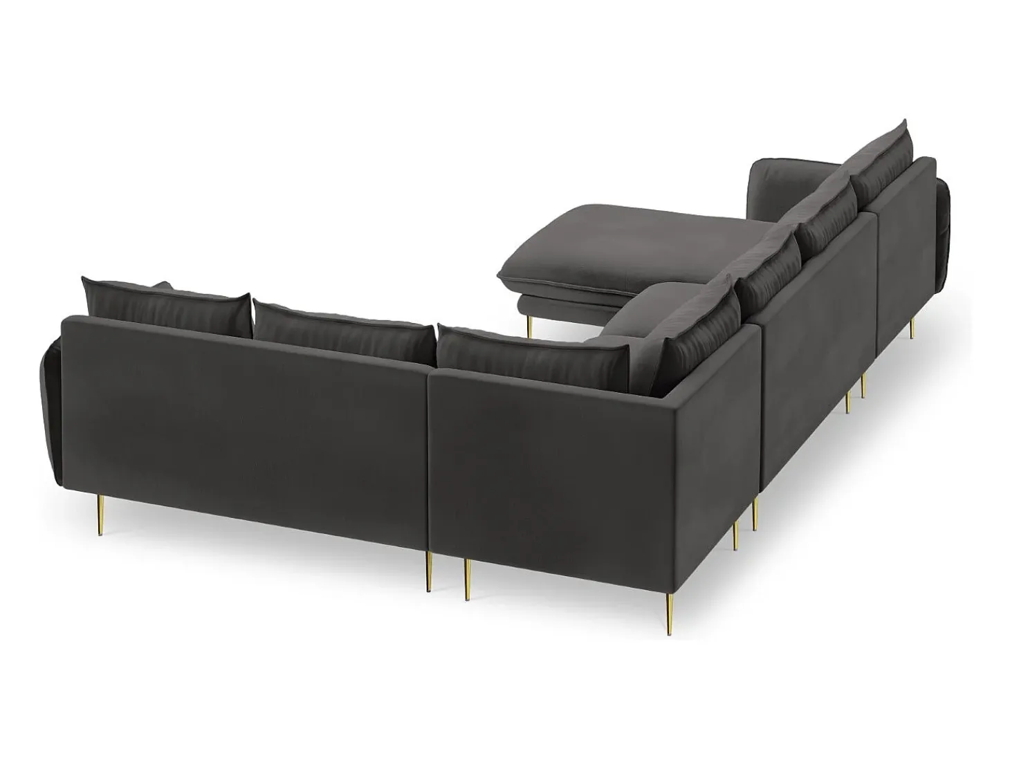Cosmopolitan Design - Sofá de canto direito panorâmico "Vienna" 7 lugares em veludo cinza escuro - 330x235x95cm
