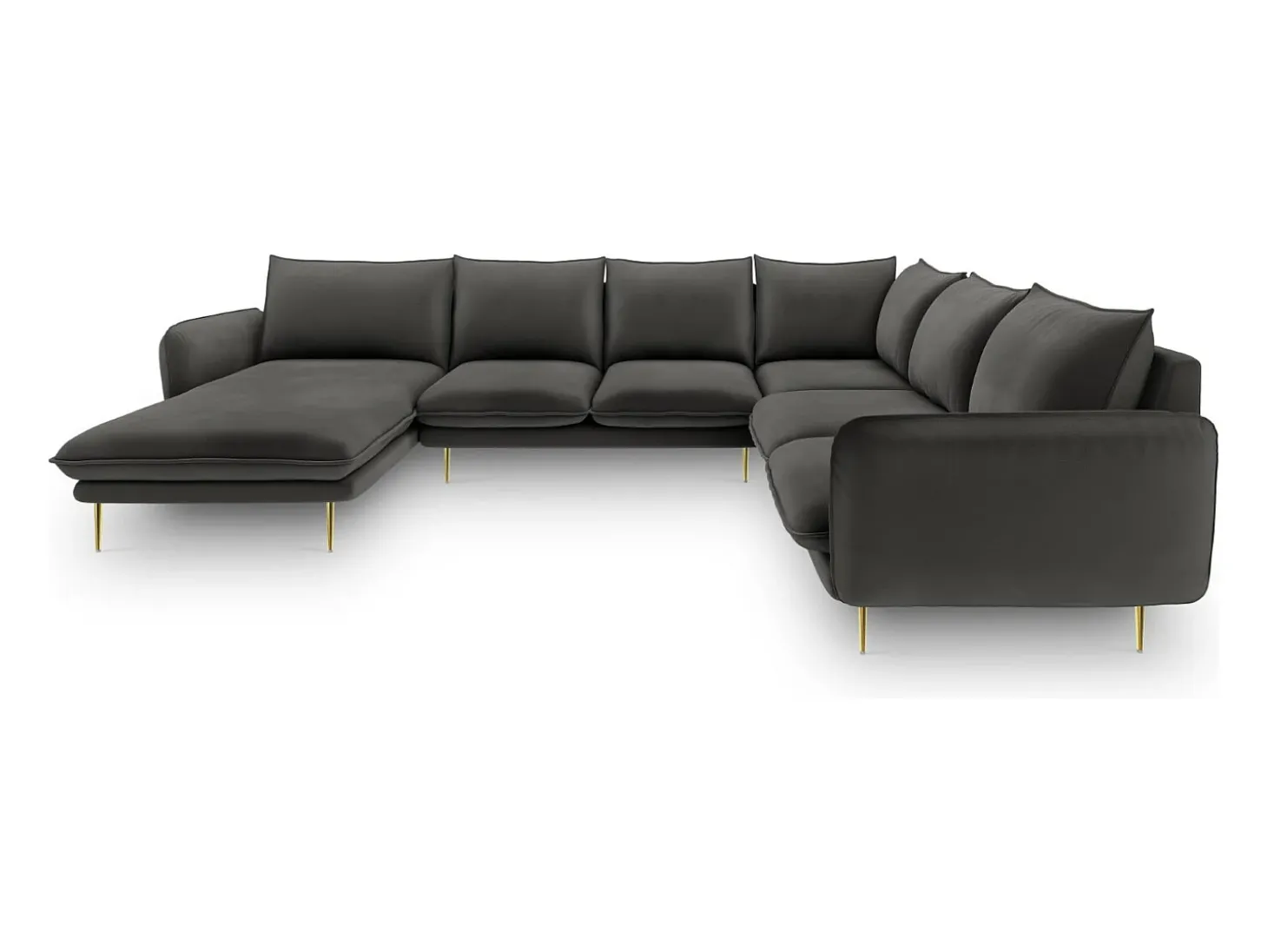Cosmopolitan Design - Sofá de canto direito panorâmico "Vienna" 7 lugares em veludo cinza escuro - 330x235x95cm
