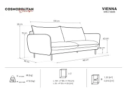 Cosmopolitan Design - Sofá "Vienna" 2 lugares em veludo azul escuro - 160x92x95cm