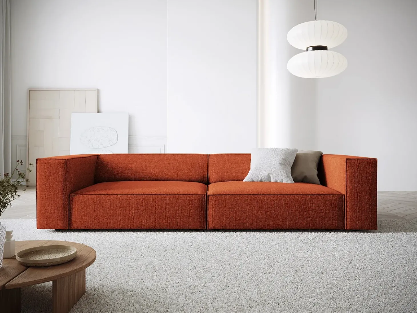 Cosmopolitan Design - Sofá "Arendal" 4 lugares em tecido chenille terracota - 244x102x70cm