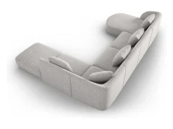 Cosmopolitan Design - Sofá de canto direito panorâmico "Tulum" 6 lugares em tecido chenille cinza claro - 330x255x70cm