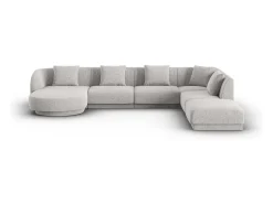 Cosmopolitan Design - Sofá de canto direito panorâmico "Tulum" 6 lugares em tecido chenille cinza claro - 330x255x70cm