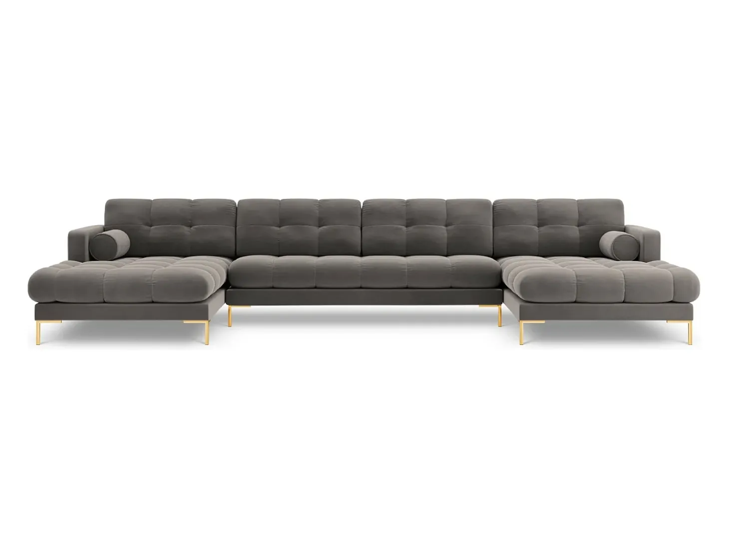 Cosmopolitan Design - Sofá panorâmico "Bali" 7 lugares em veludo cinza claro - 383x185x75cm