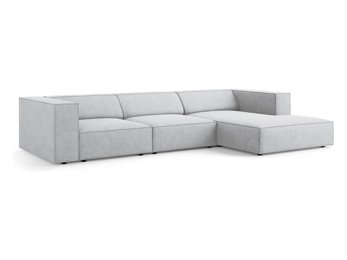 Cosmopolitan Design - Sofá de canto direito "Arendal" 4 lugares em tecido chenille com efeito canelado cinza claro - 284x166x70cm