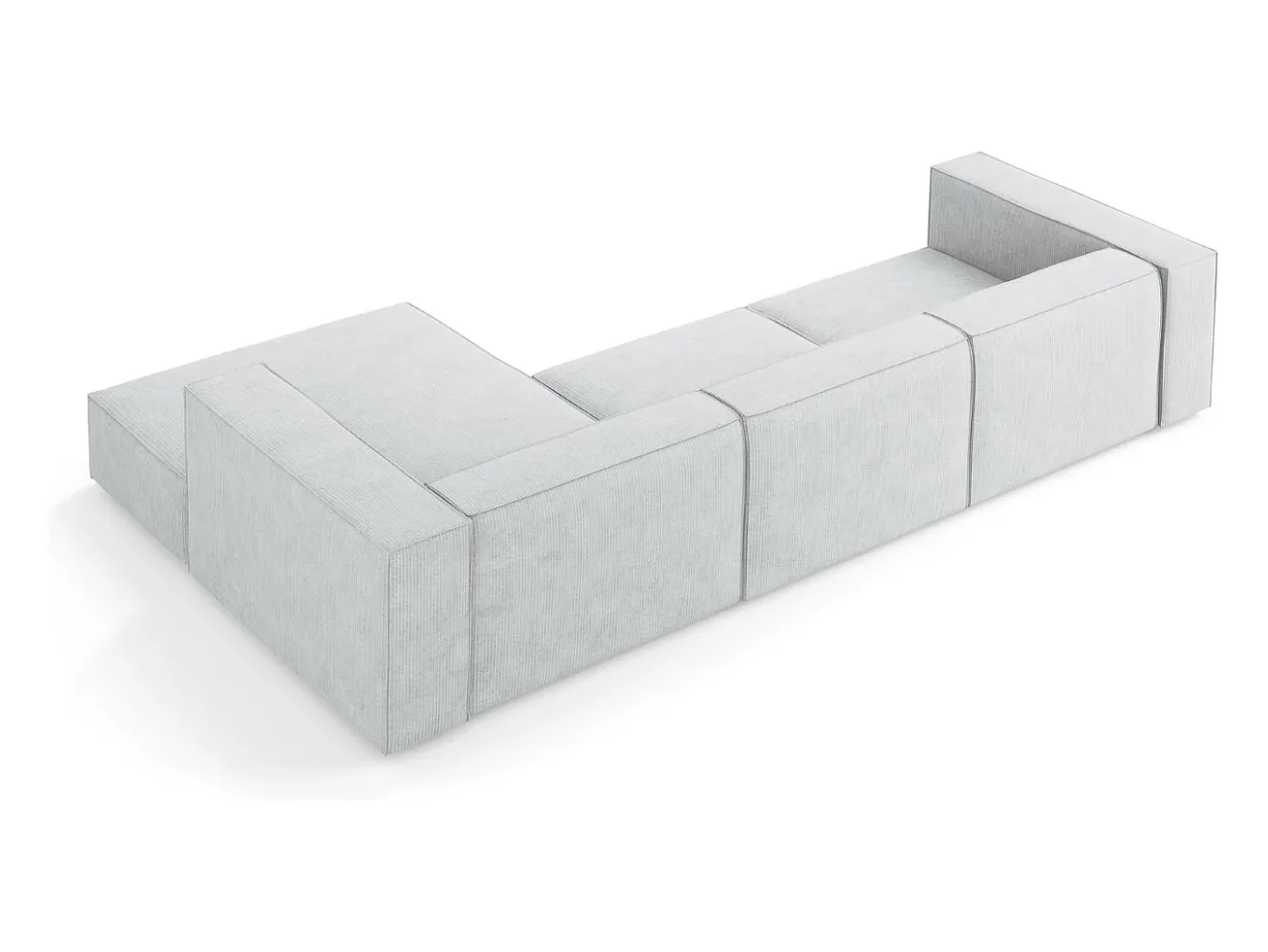 Cosmopolitan Design - Sofá de canto direito "Arendal" 4 lugares em tecido chenille com efeito canelado cinza claro - 284x166x70cm