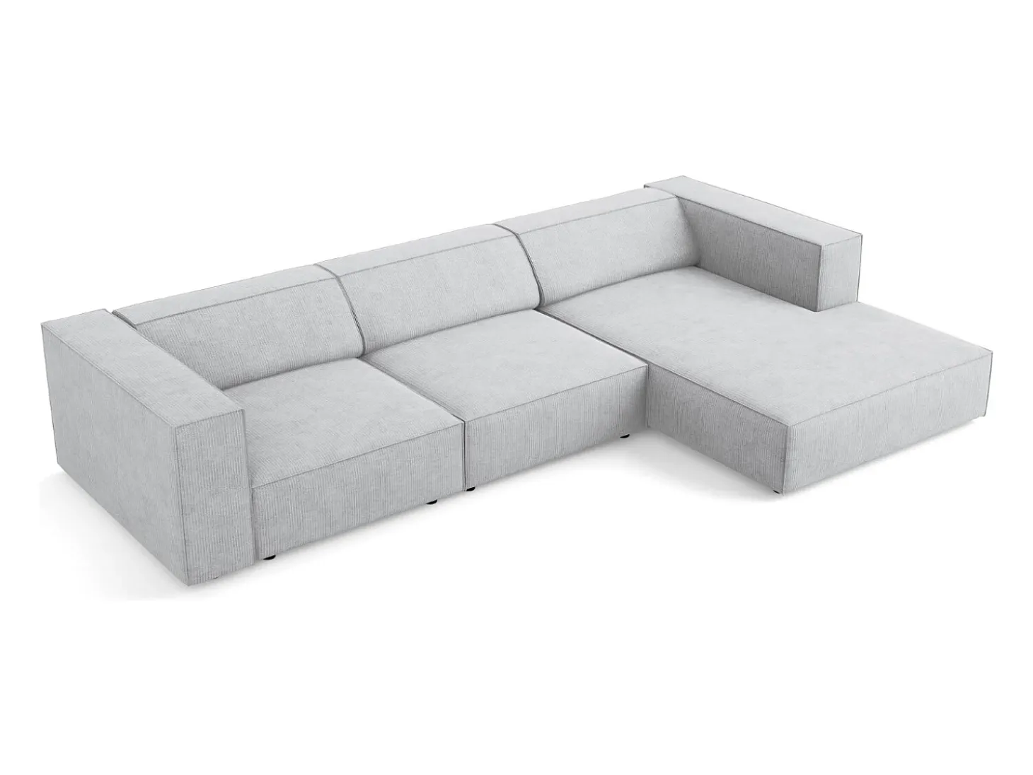 Cosmopolitan Design - Sofá de canto direito "Arendal" 4 lugares em tecido chenille com efeito canelado cinza claro - 284x166x70cm