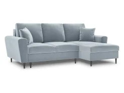 Cosmopolitan Design - Sofá convertível de canto direito com caixa de arrumação "Kyoto" 4 lugares em veludo azul claro - 241x145x88cm