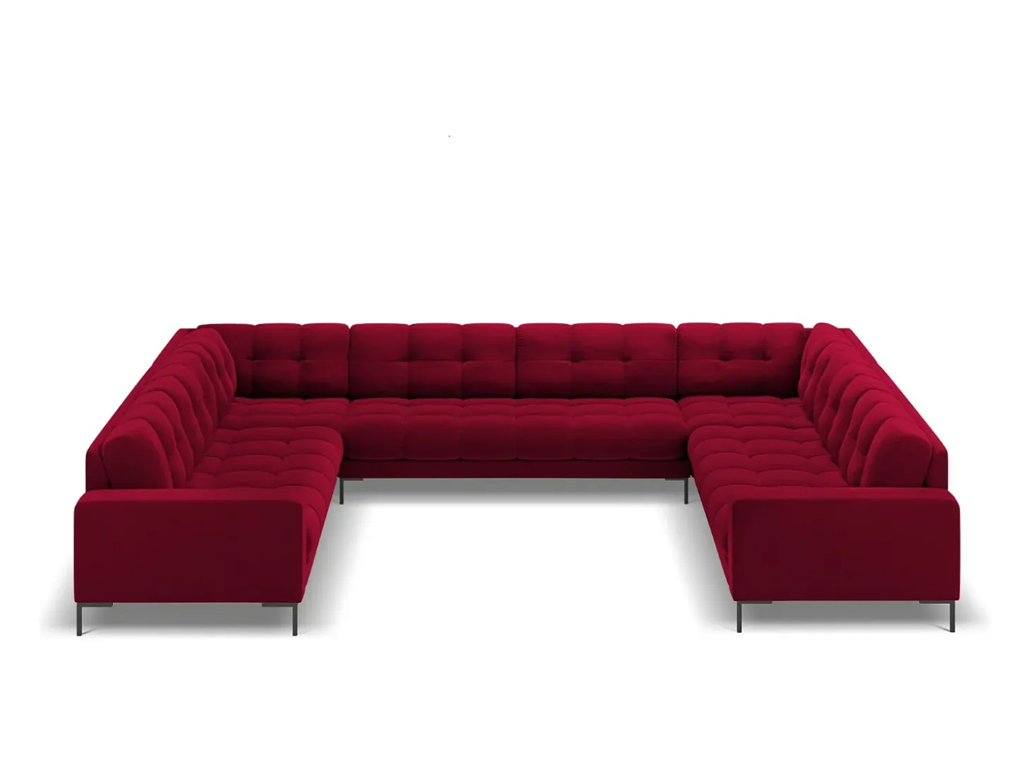 Cosmopolitan Design - Sofá panorâmico "Bali" 9 lugares em veludo vermelho - 327x256x75cm