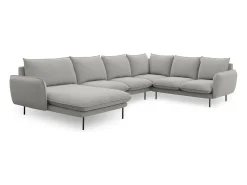 Cosmopolitan Design - Sofá de canto direito panorâmico "Vienna" 7 lugares em tecido estrutural cinza claro - 330x235x95cm